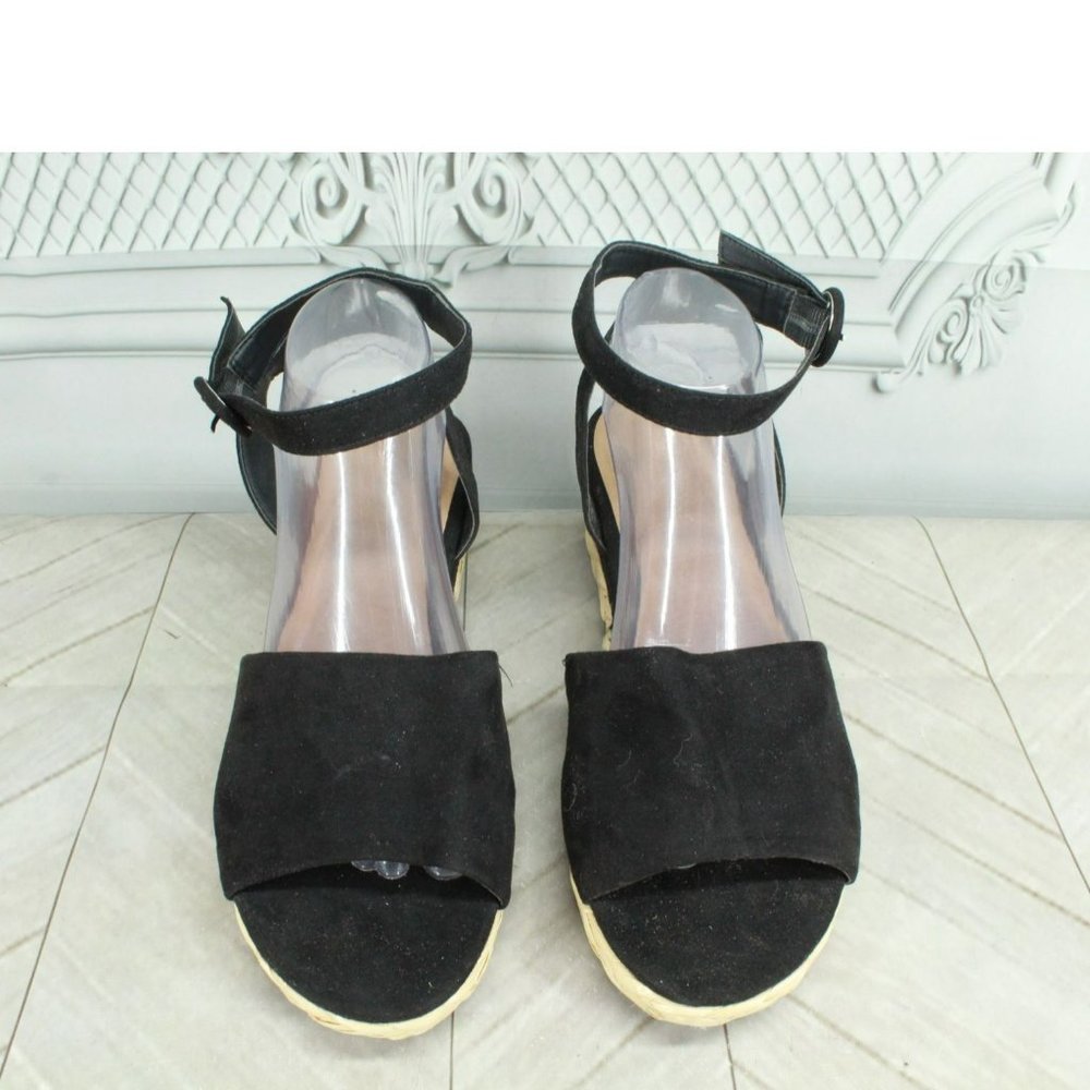 Lane Bryant Black Suede Ankle Strap Espadrille Platform Sandals Size 9 Wide - Picture 5 of 10